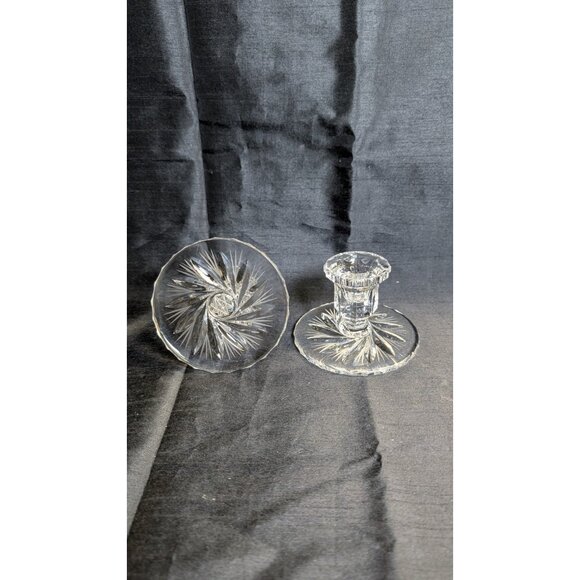 vintage Pressed Glass Pinwheel Base Candlesticks / Candle Holder For 3/4" Candle - Picture 5 of 10
